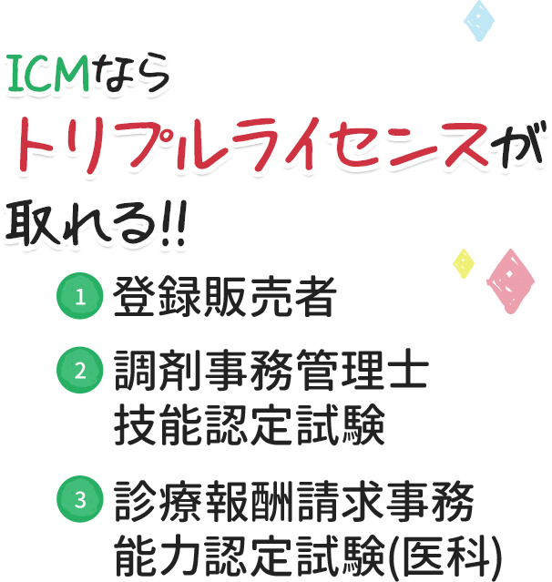 新潟県内の学校で唯一トリプルライセンスが取れる!! 1.登録販売者 2.調剤医療事務 3.診療報酬